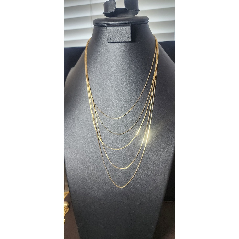 Vintage Korea Gold Tone 5 Strand Herringbone Layered Necklace Liquid Gold Style